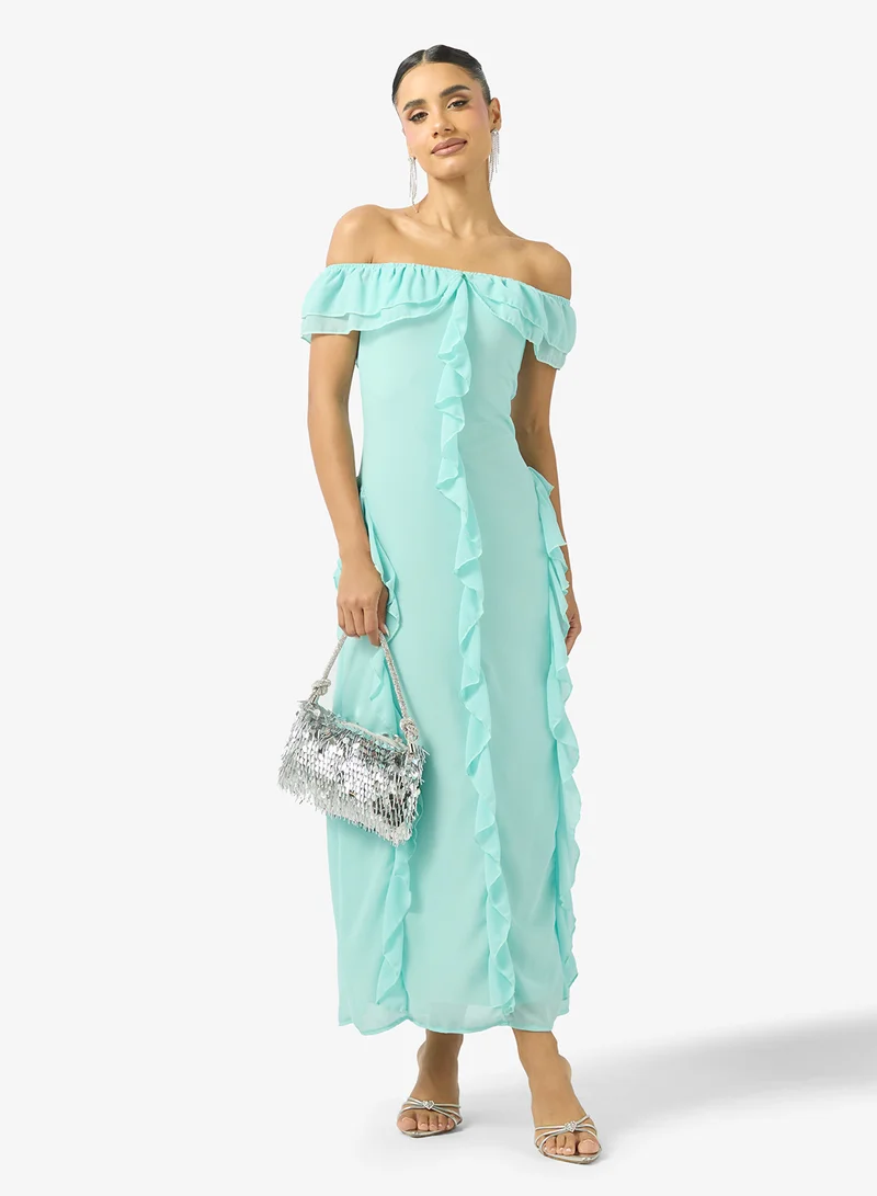 Ginger  Off Shoulder Frill Detail Maxi Dress for Women | Best Price UAE